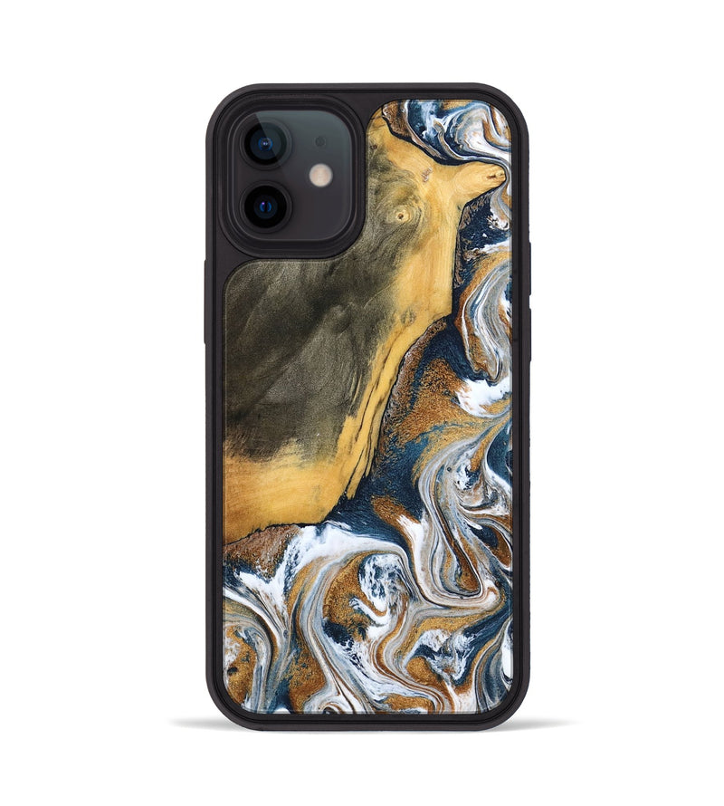 iPhone 12 Wood Phone Case - Danita (Teal & Gold, 798644)
