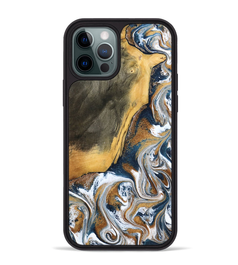 iPhone 12 Pro Max Wood Phone Case - Danita (Teal & Gold, 798644)