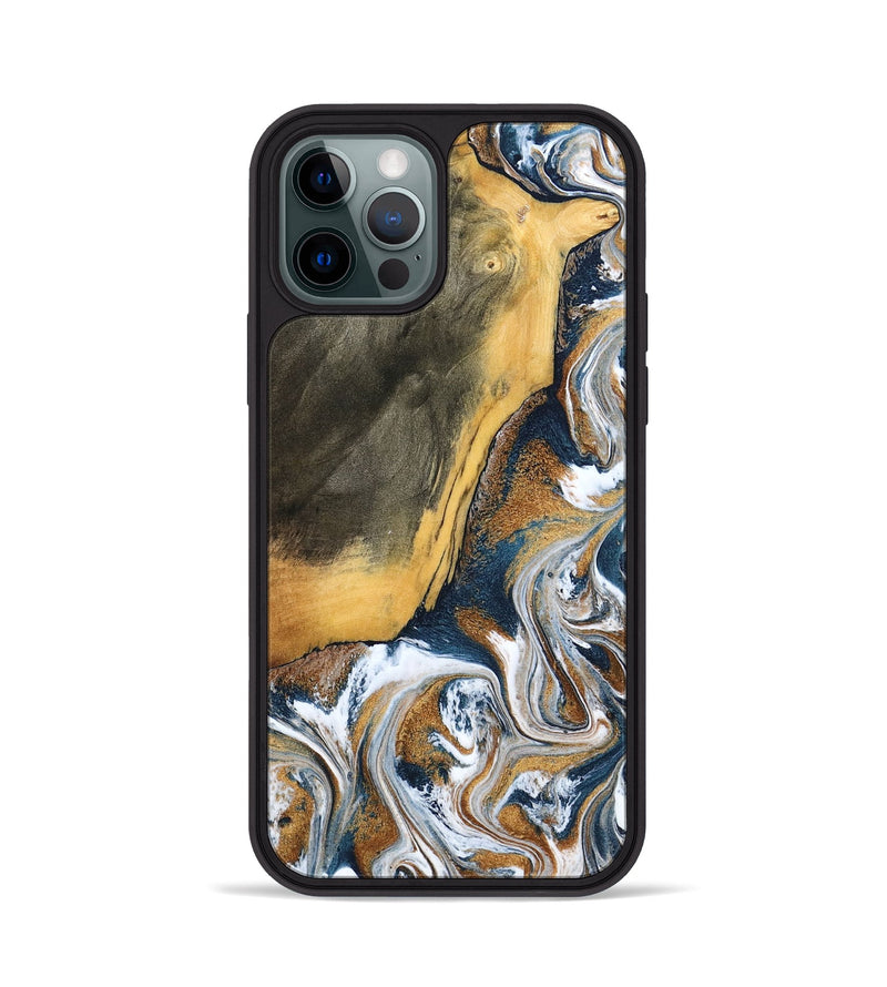 iPhone 12 Pro Wood Phone Case - Danita (Teal & Gold, 798644)