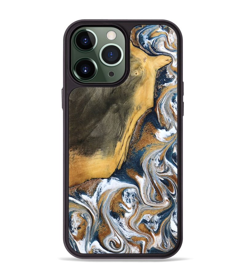 iPhone 13 Pro Max Wood Phone Case - Danita (Teal & Gold, 798644)