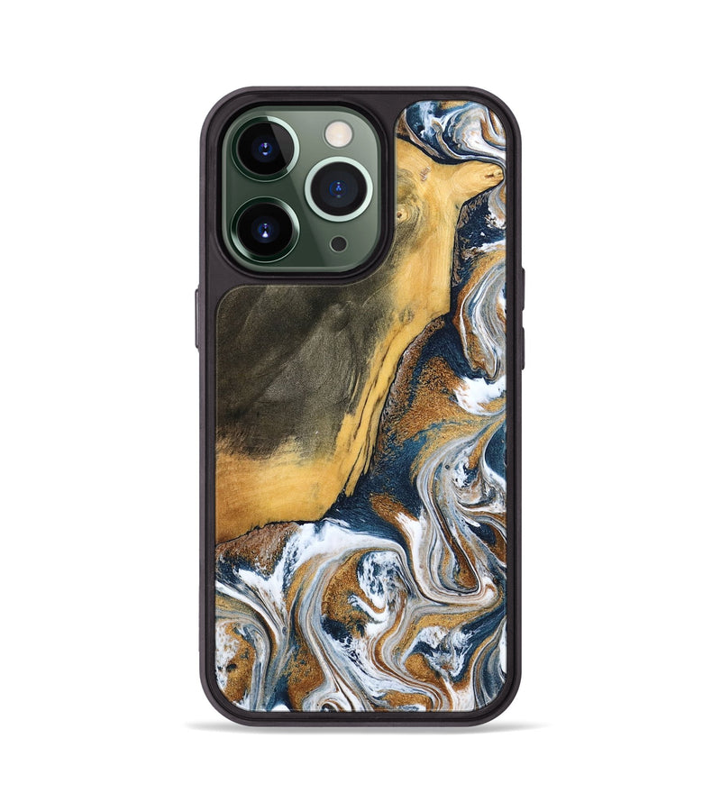 iPhone 13 Pro Wood Phone Case - Danita (Teal & Gold, 798644)