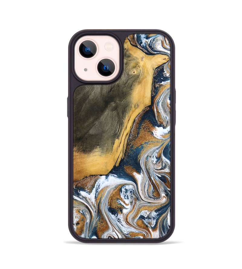 iPhone 14 Wood Phone Case - Danita (Teal & Gold, 798644)
