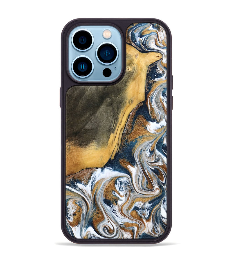 iPhone 14 Pro Max Wood Phone Case - Danita (Teal & Gold, 798644)