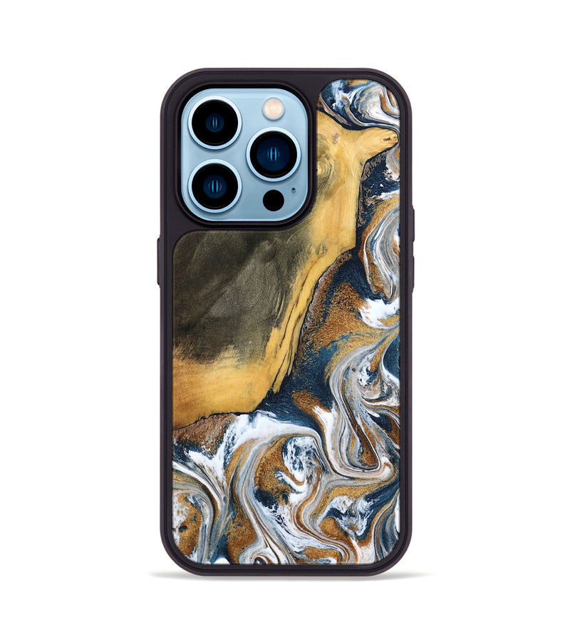 iPhone 14 Pro Wood Phone Case - Danita (Teal & Gold, 798644)
