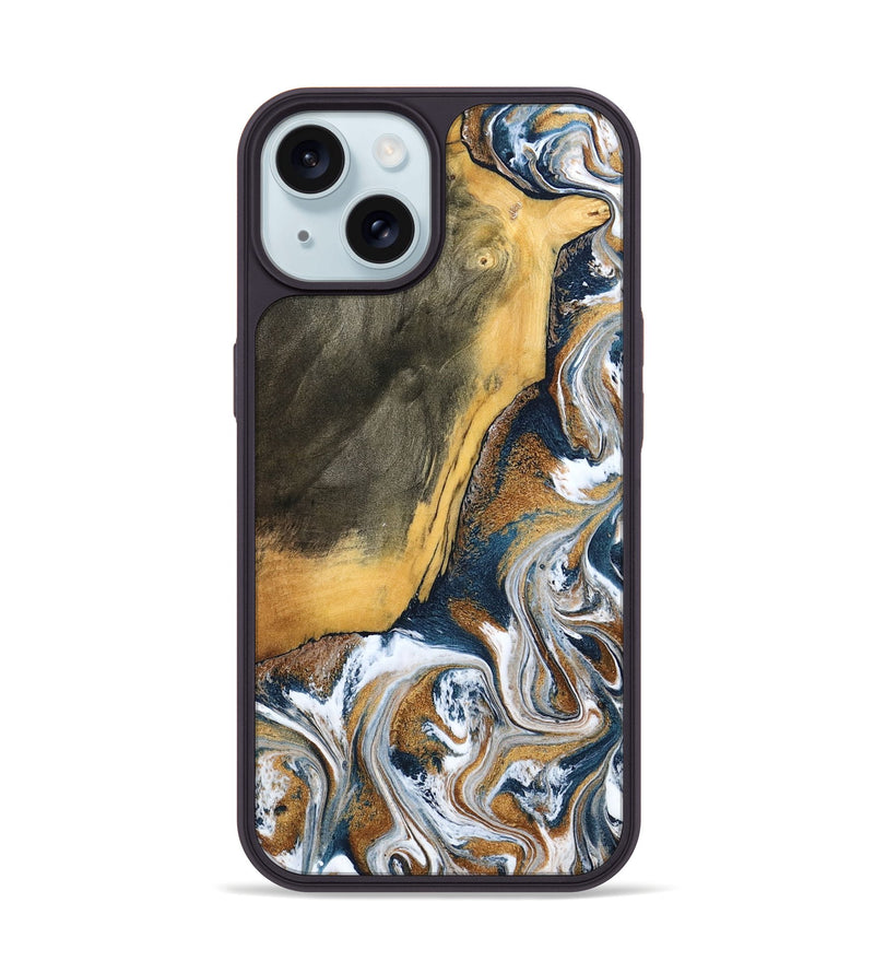 iPhone 15 Wood Phone Case - Danita (Teal & Gold, 798644)