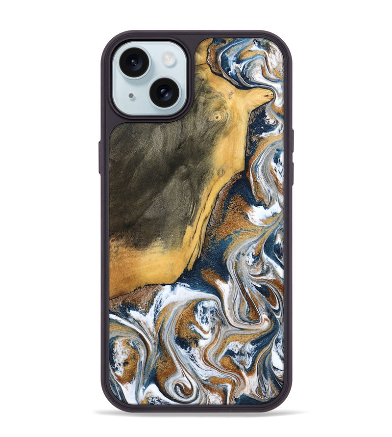 iPhone 15 Plus Wood Phone Case - Danita (Teal & Gold, 798644)