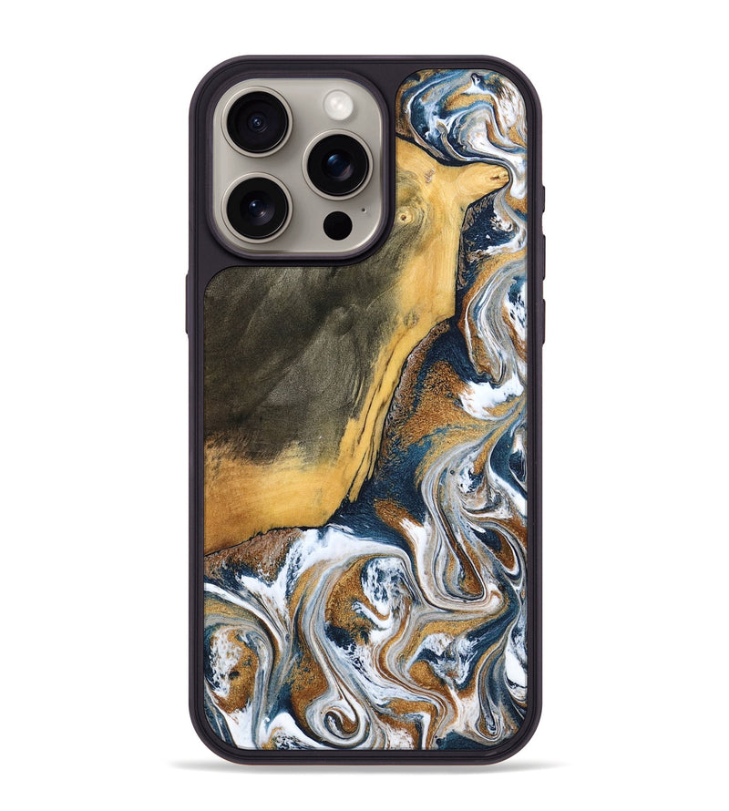 iPhone 15 Pro Max Wood Phone Case - Danita (Teal & Gold, 798644)