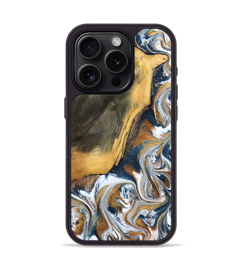 iPhone 15 Pro Wood Phone Case - Danita (Teal & Gold, 798644)