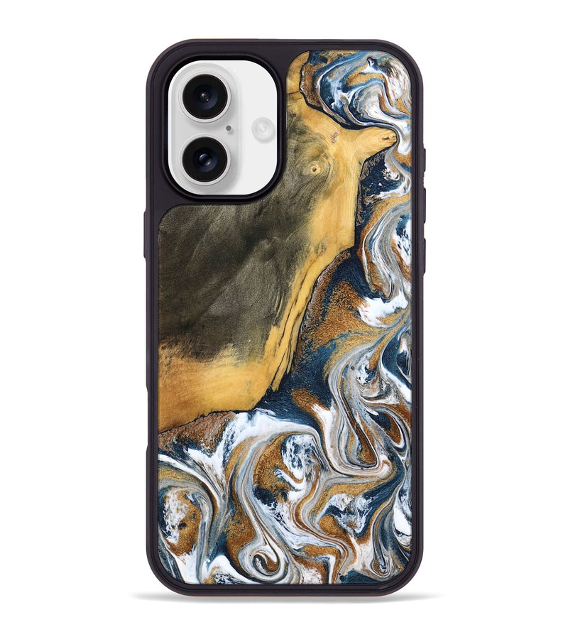 iPhone 16 Plus Wood Phone Case - Danita (Teal & Gold, 798644)