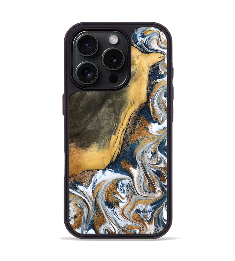 iPhone 16 Pro Wood Phone Case - Danita (Teal & Gold, 798644)