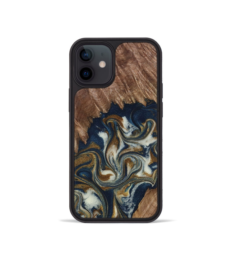 iPhone 12 mini Wood Phone Case - Marisa (Teal & Gold, 798645)
