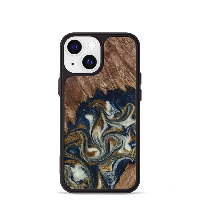 iPhone 13 mini Wood Phone Case - Marisa (Teal & Gold, 798645)
