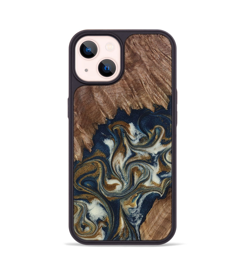 iPhone 14 Wood Phone Case - Marisa (Teal & Gold, 798645)