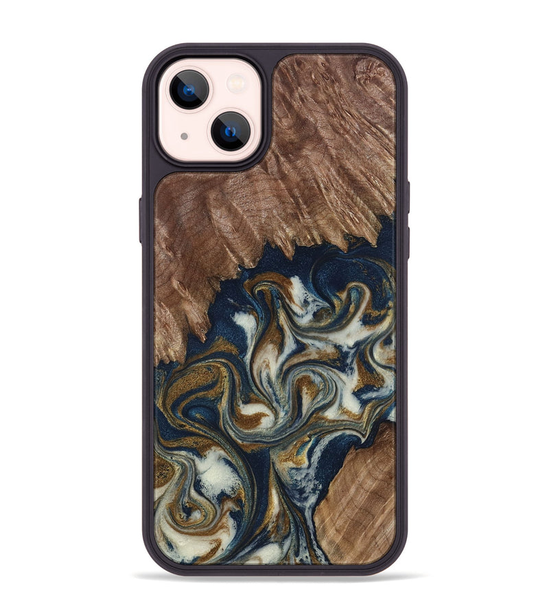 iPhone 14 Plus Wood Phone Case - Marisa (Teal & Gold, 798645)