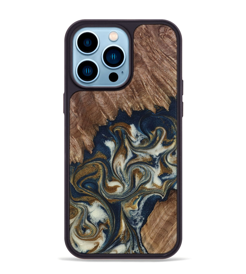 iPhone 14 Pro Max Wood Phone Case - Marisa (Teal & Gold, 798645)