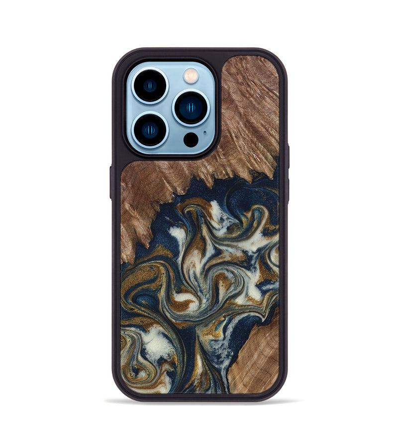 iPhone 14 Pro Wood Phone Case - Marisa (Teal & Gold, 798645)