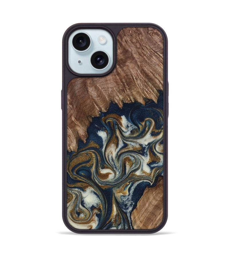 iPhone 15 Wood Phone Case - Marisa (Teal & Gold, 798645)