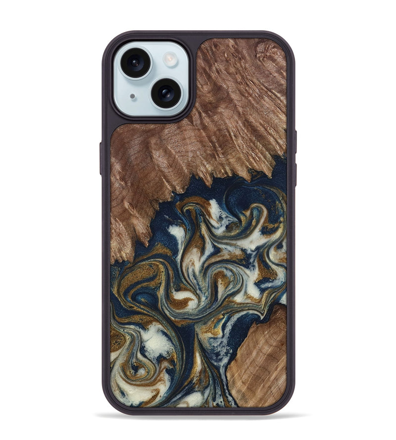 iPhone 15 Plus Wood Phone Case - Marisa (Teal & Gold, 798645)