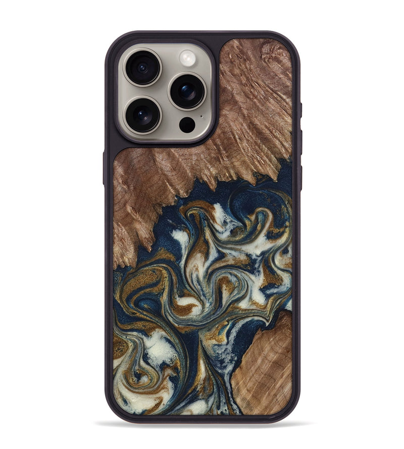 iPhone 15 Pro Max Wood Phone Case - Marisa (Teal & Gold, 798645)