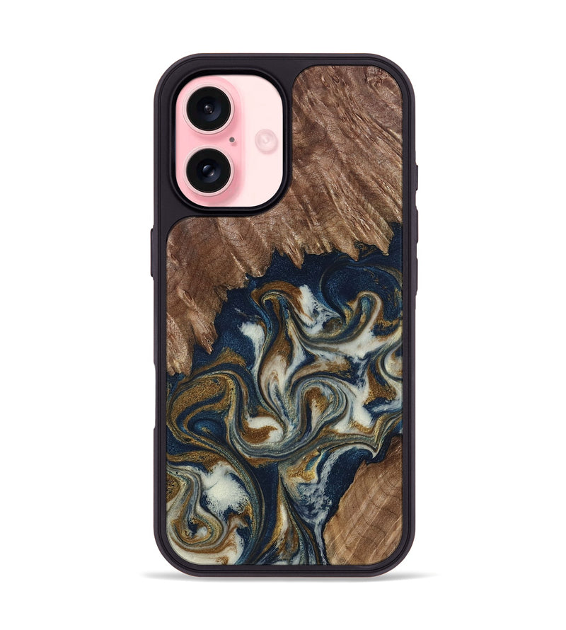 iPhone 16 Wood Phone Case - Marisa (Teal & Gold, 798645)
