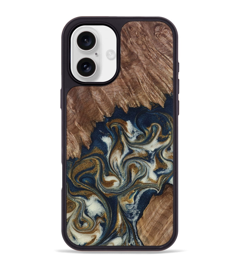 iPhone 16 Plus Wood Phone Case - Marisa (Teal & Gold, 798645)
