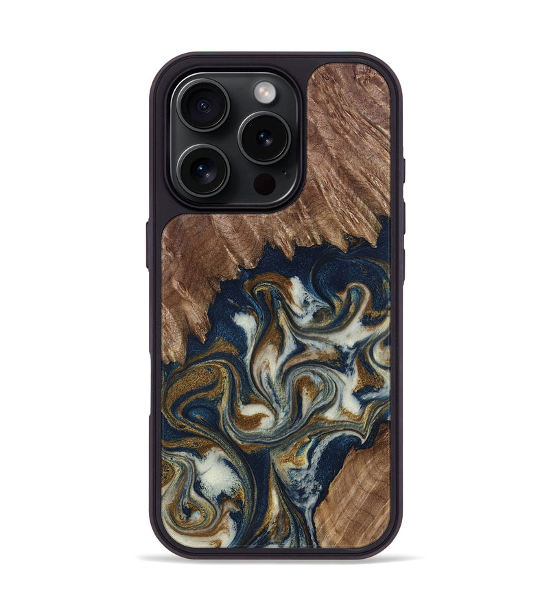 iPhone 16 Pro Wood Phone Case - Marisa (Teal & Gold, 798645)