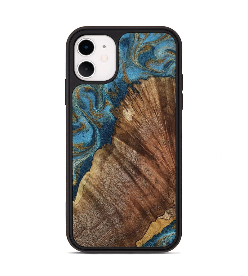 iPhone 11 Wood Phone Case - Keira (Teal & Gold, 798648)