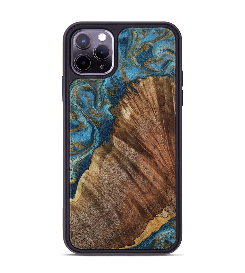 iPhone 11 Pro Max Wood Phone Case - Keira (Teal & Gold, 798648)