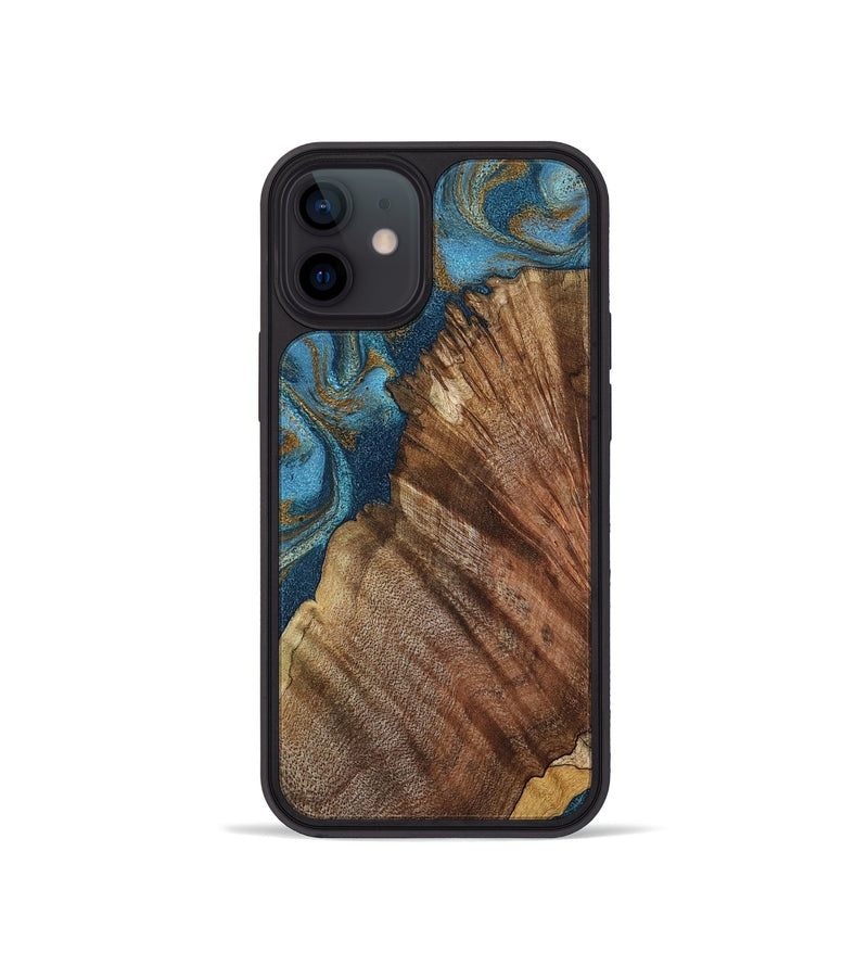 iPhone 12 mini Wood Phone Case - Keira (Teal & Gold, 798648)