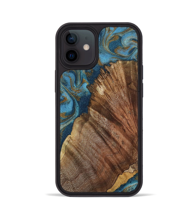 iPhone 12 Wood Phone Case - Keira (Teal & Gold, 798648)