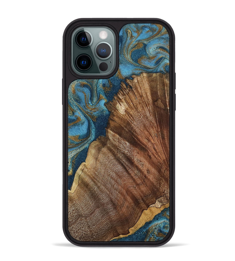 iPhone 12 Pro Max Wood Phone Case - Keira (Teal & Gold, 798648)