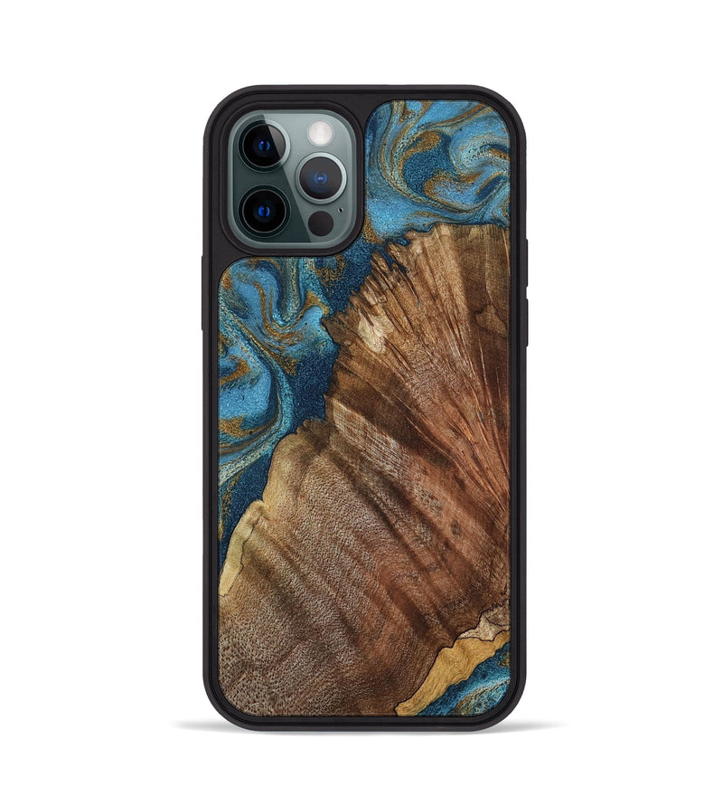 iPhone 12 Pro Wood Phone Case - Keira (Teal & Gold, 798648)