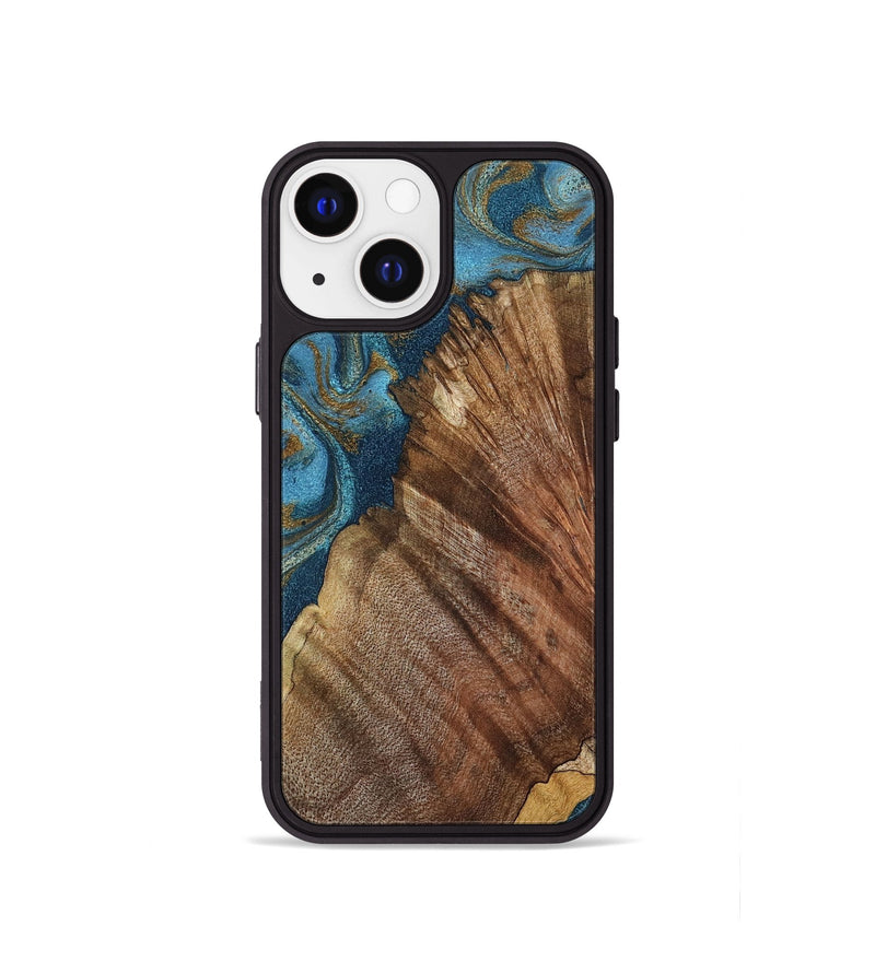 iPhone 13 mini Wood Phone Case - Keira (Teal & Gold, 798648)
