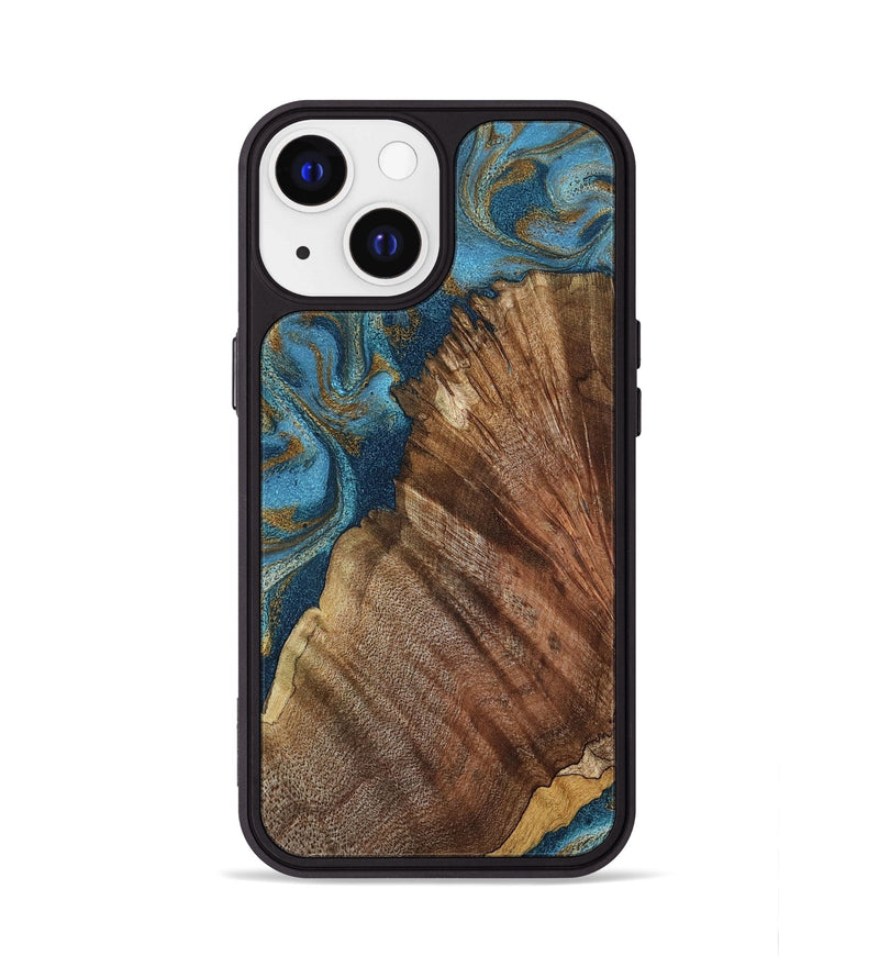 iPhone 13 Wood Phone Case - Keira (Teal & Gold, 798648)