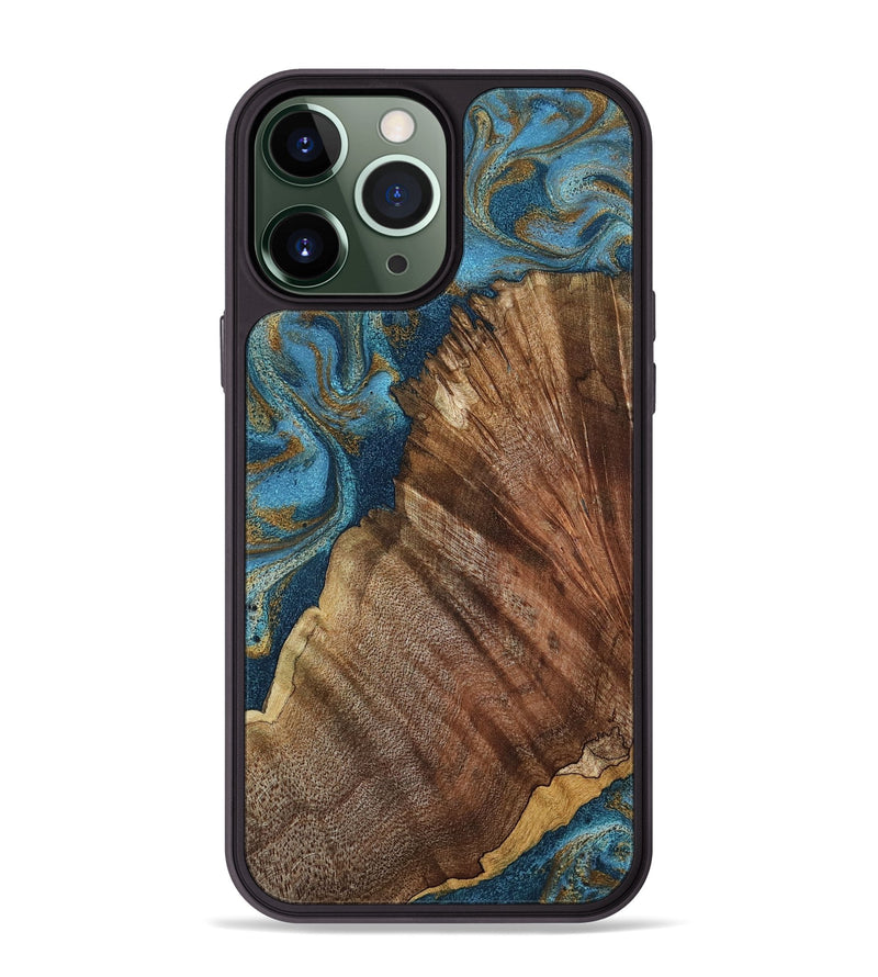 iPhone 13 Pro Max Wood Phone Case - Keira (Teal & Gold, 798648)