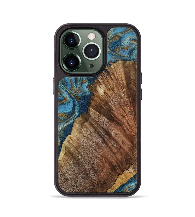 iPhone 13 Pro Wood Phone Case - Keira (Teal & Gold, 798648)