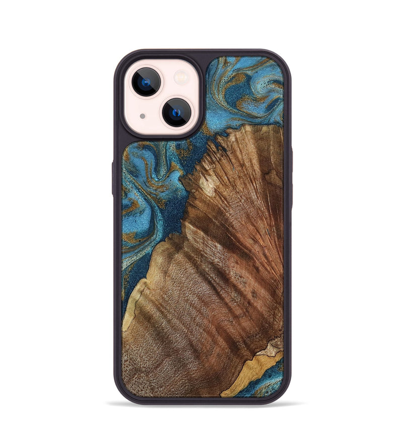 iPhone 14 Wood Phone Case - Keira (Teal & Gold, 798648)