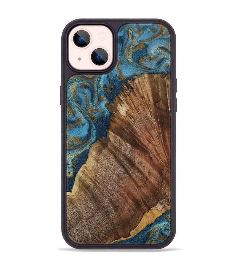 iPhone 14 Plus Wood Phone Case - Keira (Teal & Gold, 798648)