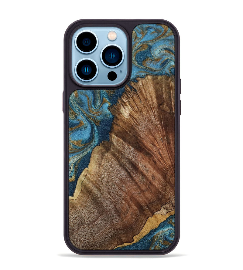 iPhone 14 Pro Max Wood Phone Case - Keira (Teal & Gold, 798648)
