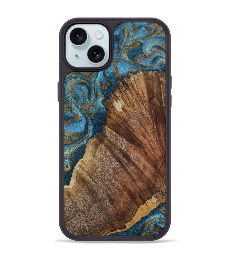 iPhone 15 Plus Wood Phone Case - Keira (Teal & Gold, 798648)