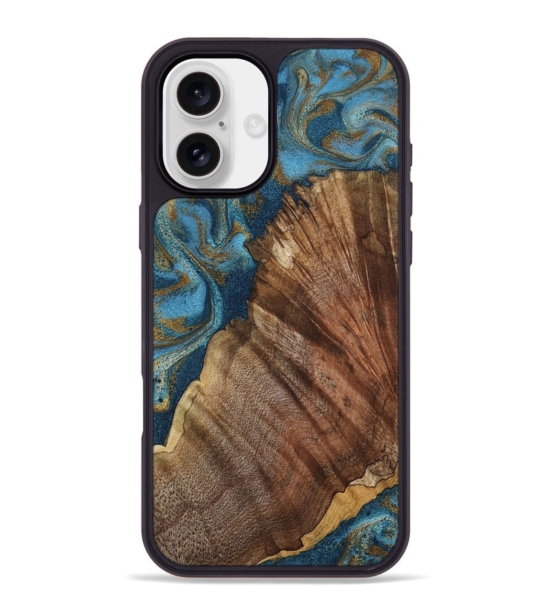 iPhone 16 Plus Wood Phone Case - Keira (Teal & Gold, 798648)