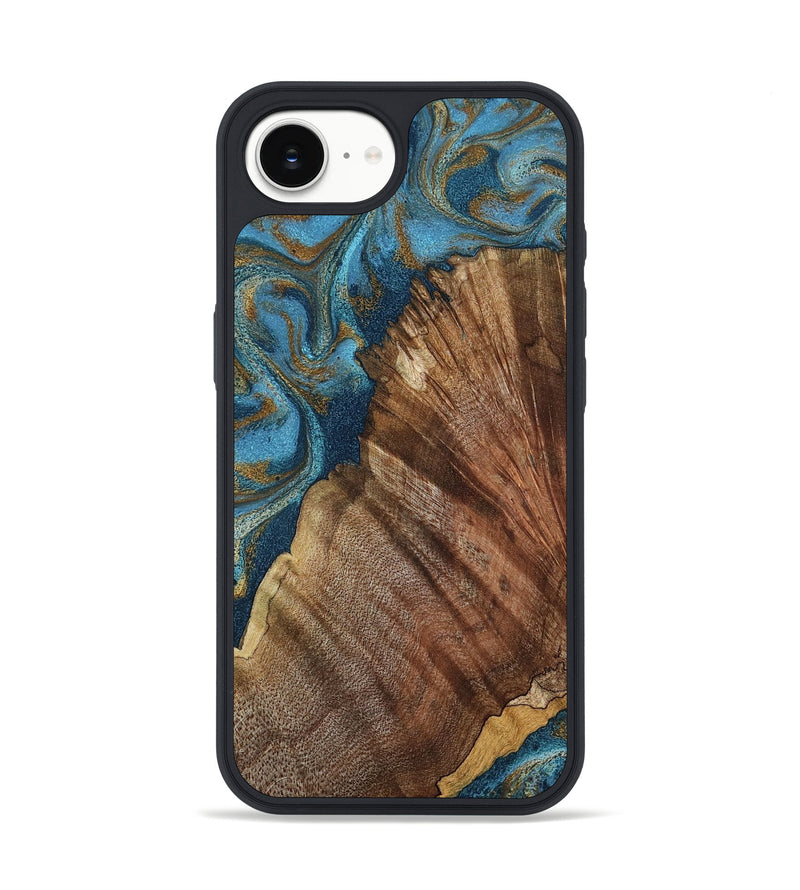 iPhone 16e Wood Phone Case - Keira (Teal & Gold, 798648)