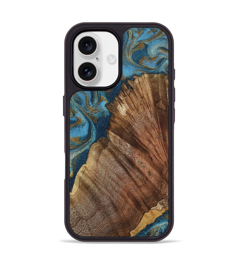iPhone 17 Wood Phone Case - Keira (Teal & Gold, 798648)