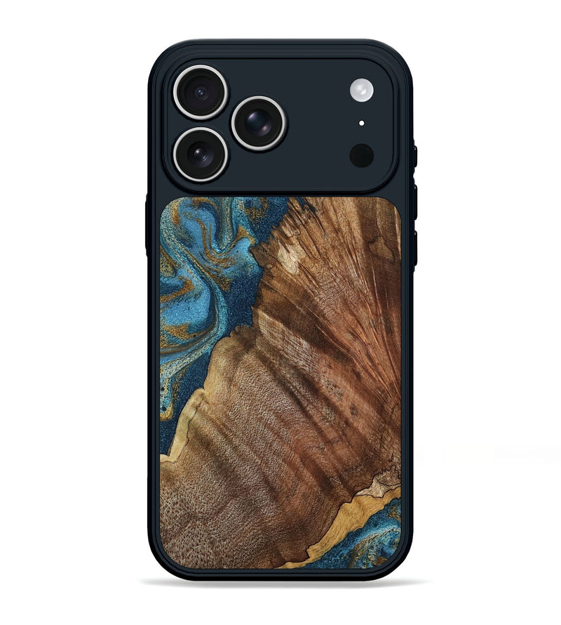 iPhone 17 Pro Max Wood Phone Case - Keira (Teal & Gold, 798648)