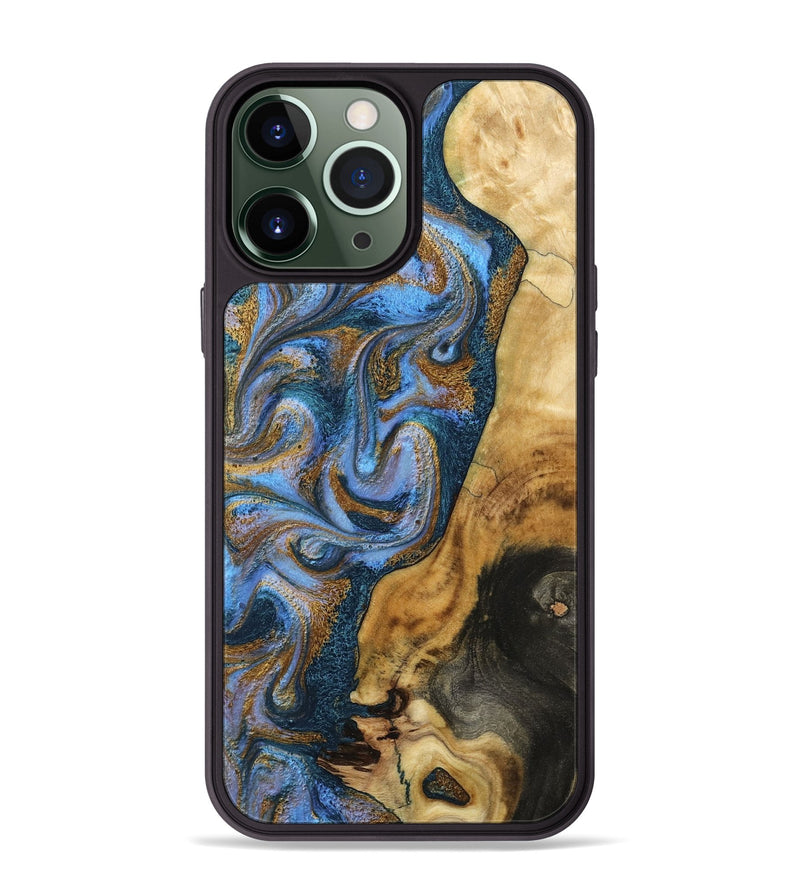 iPhone 13 Pro Max Wood Phone Case - Calum (Teal & Gold, 798649)
