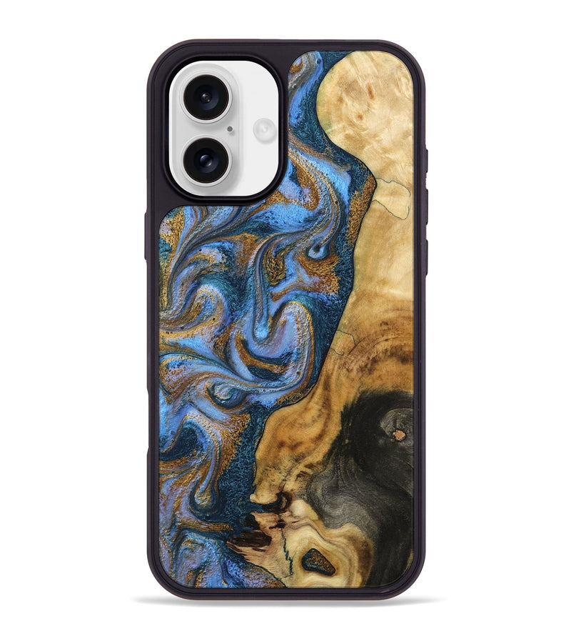 iPhone 16 Plus Wood Phone Case - Calum (Teal & Gold, 798649)
