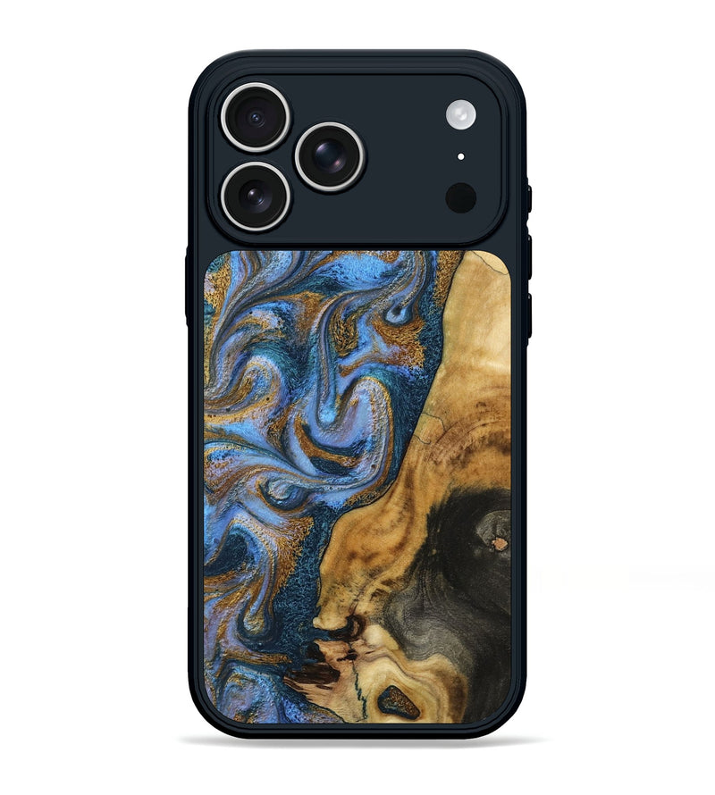 iPhone 17 Pro Max Wood Phone Case - Calum (Teal & Gold, 798649)