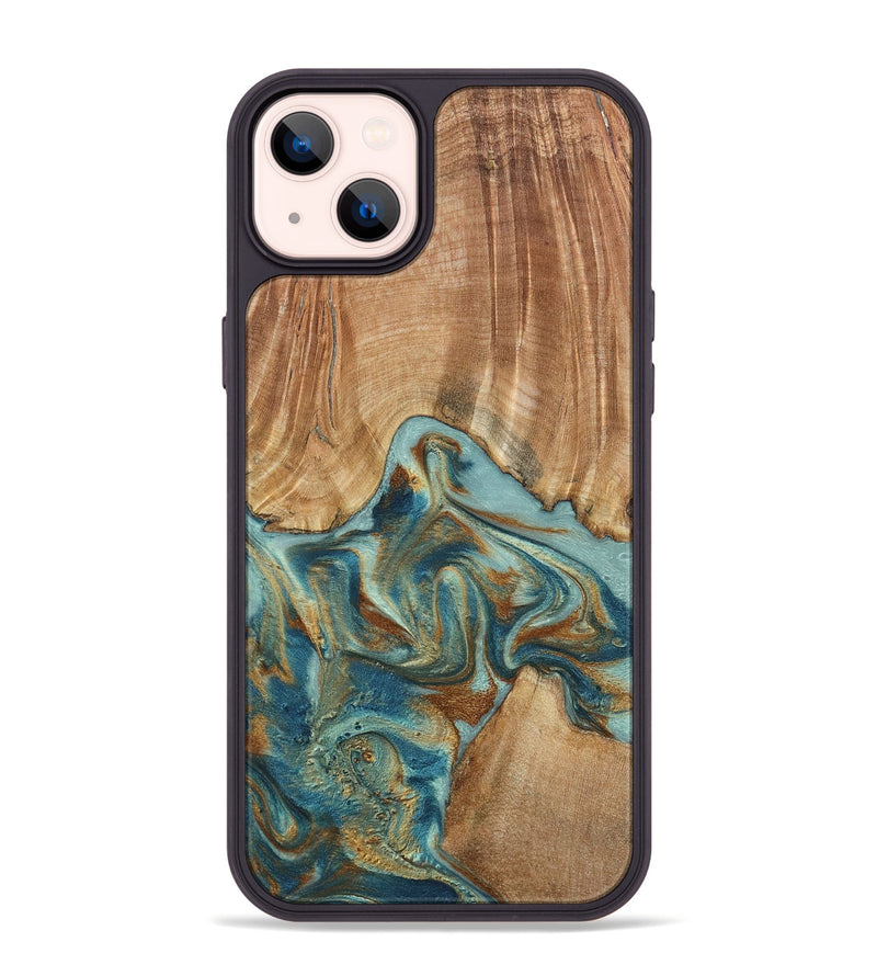 iPhone 14 Plus Wood Phone Case - Kason (Teal & Gold, 798650)
