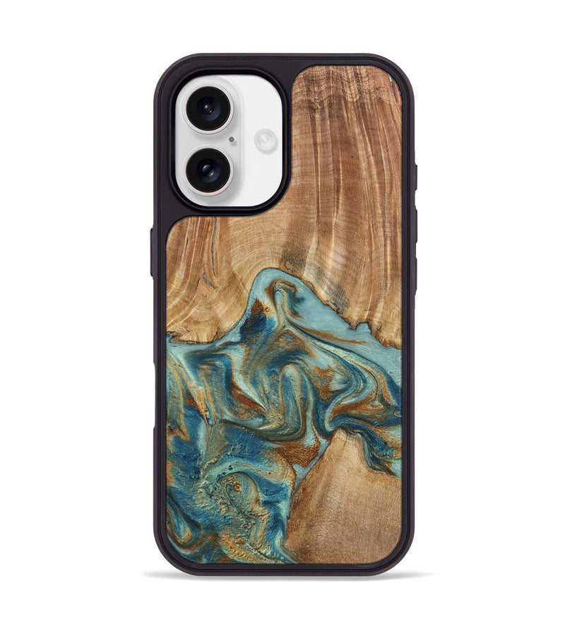 iPhone 17 Wood Phone Case - Kason (Teal & Gold, 798650)