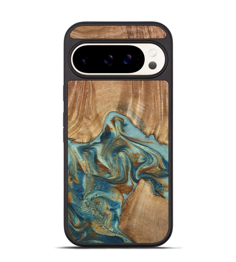 Pixel 9 Pro Wood Phone Case - Kason (Teal & Gold, 798650)